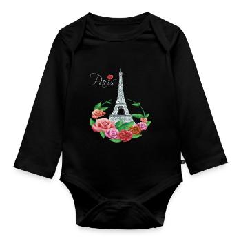 Eiffel Tower Blooms Paris with Rose French Franks - Organic Longsleeve Baby Bodysuit - black - Front
