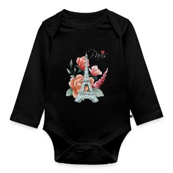 Eiffel Tower-Roses-Love-Paris-French-Love-Fra - Organic Longsleeve Baby Bodysuit - black - Front