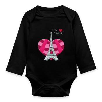 Paris-Coeur-Amour-Eiffel-Tour-France-Souvenir-f - Body Bébé bio manches longues - noir - Devant