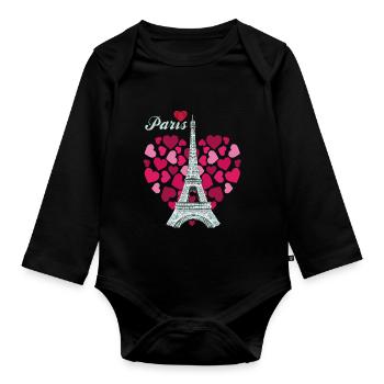 Français Amour Paris-Coeur-Eiffel-Tour-An - Body Bébé bio manches longues - noir - Devant