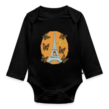 Eiffelturm-Schmetterling Frankreich Paris Retro Li - Baby Bio-Langarm-Body - Schwarz - Vorne