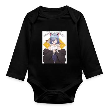 Kawaii Anime Neko Katze Mädchen Manga Otaku - Baby Bio-Langarm-Body - Schwarz - Vorne