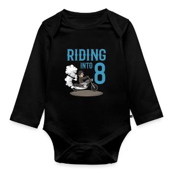 Motorcyclist Riding Into 8 Motorcycle Birthday - Organic Longsleeve Baby Bodysuit - black - Front