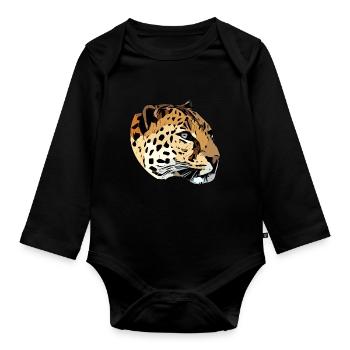 Leopard Tierkopf Raubtier Tiermotiv mit Wildtieren - Baby Bio-Langarm-Body - Schwarz - Vorne
