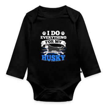 Husky Huskies dog owners - Organic Longsleeve Baby Bodysuit - black - Front