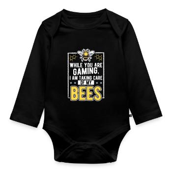 Care of my bees Beekeeping Beekeeper Bienenliebh - Organic Longsleeve Baby Bodysuit - black - Front