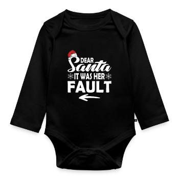 Dear Santa Claus, it was her fault - Organic Longsleeve Baby Bodysuit - black - Front