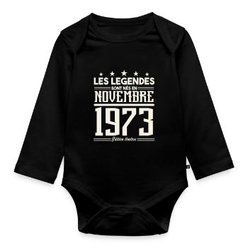 Les légendes sont nés en novembre 1973. - Body Bébé bio manches longues - noir - Devant