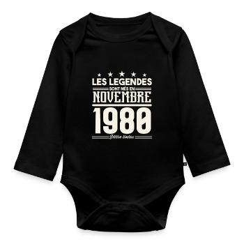 Les légendes sont nés en novembre 1980. - Body Bébé bio manches longues - noir - Devant