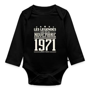 Les légendes sont nés en novembre 1971. - Body Bébé bio manches longues - noir - Devant