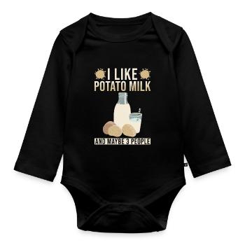 Potato milk saying - Organic Longsleeve Baby Bodysuit - black - Front