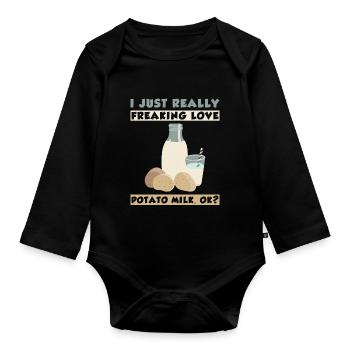 Potato milk saying - Organic Longsleeve Baby Bodysuit - black - Front
