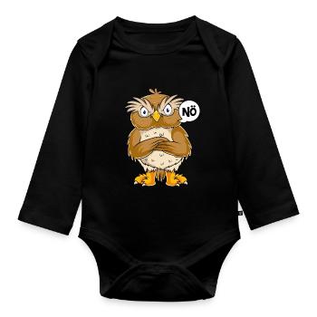 Eulen Nö Kinder Jungen Mädchen Eule - Baby Bio-Langarm-Body - Schwarz - Vorne