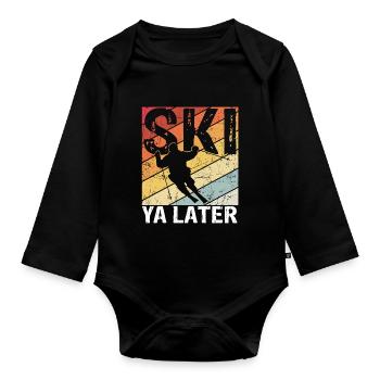 Vintage Ski Ya Later Retro Skifahrer Skifahrer Ges - Baby Bio-Langarm-Body - Schwarz - Vorne
