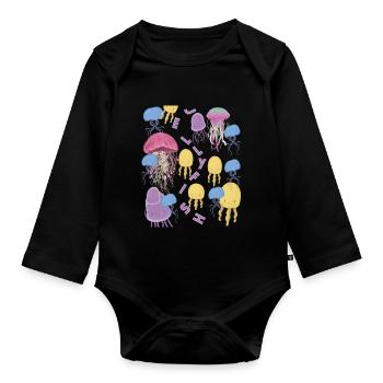 Jellyfish Life in the Ocean Underwater Sea Diving Fi - Organic Longsleeve Baby Bodysuit - black - Front