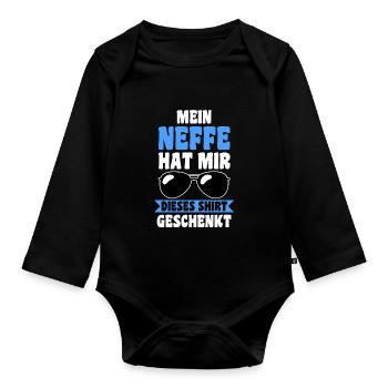 Patenonkel Neffe Pate Onkel - Baby Bio-Langarm-Body - Schwarz - Vorne