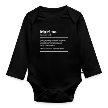 Marina Name Definition Design für stolze Marinas - Baby Bio-Langarm-Body - Schwarz - Vorne