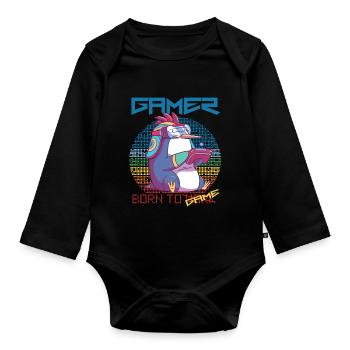 Gamer Cute Penguin Video Games Born To Gaming - Baby Bio-Langarm-Body - Schwarz - Vorne