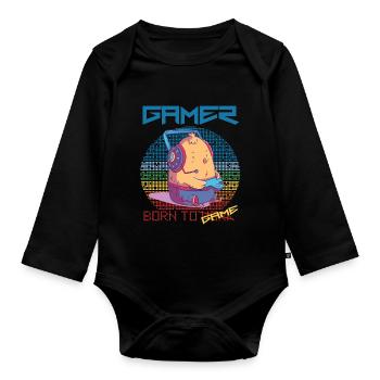 Gamer Funny Chick Video Games Born To Gaming Retro - Organic Longsleeve Baby Bodysuit - black - Front