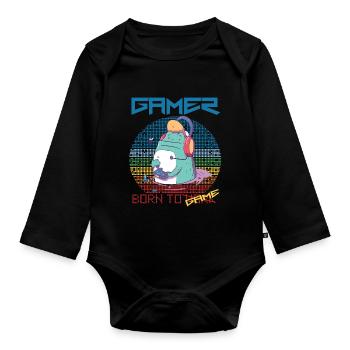Gamer Funny Frog Video Games Born To Gaming Retro - Baby Bio-Langarm-Body - Schwarz - Vorne