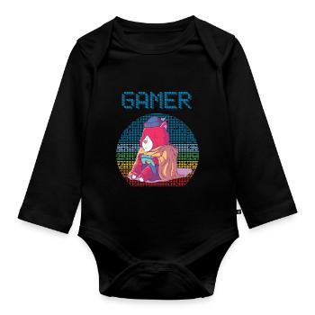 Gamer Retro Video Games Vintage Gaming Funny Game - Organic Longsleeve Baby Bodysuit - black - Front