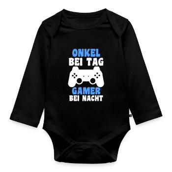 Patenonkel Gamer Zocker Pate Onkel - Baby Bio-Langarm-Body - Schwarz - Vorne