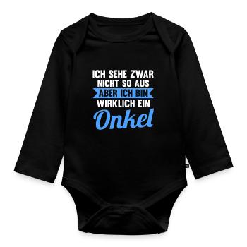 Patenonkel Pate Onkel - Baby Bio-Langarm-Body - Schwarz - Vorne