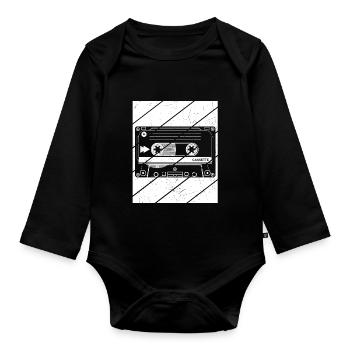 Retro Kassette Musikkassette - Vintage Tape Motiv - Baby Bio-Langarm-Body - Schwarz - Vorne