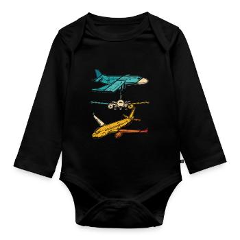 Retro Flugzeugführer Fliegen Vintage Flugzeug Pilo - Baby Bio-Langarm-Body - Schwarz - Vorne