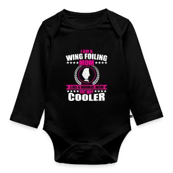 Wing Foiling Mama Surfer Für Frauen - Baby Bio-Langarm-Body - Schwarz - Vorne