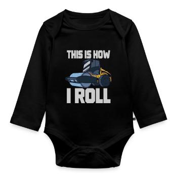 Steamroller Vehicle Construction Labourer Site - Organic Longsleeve Baby Bodysuit - black - Front
