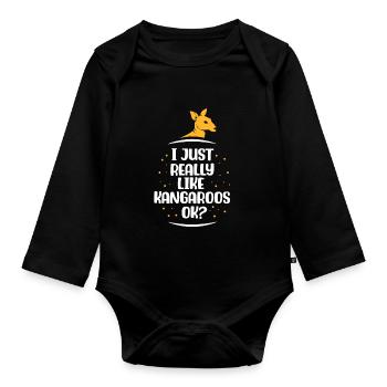 J’aime beaucoup les kangourous animal kangourou - Body Bébé bio manches longues - noir - Devant