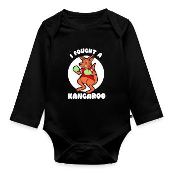 I fought with a kangaroo kangaroo animal - Organic Longsleeve Baby Bodysuit - black - Front