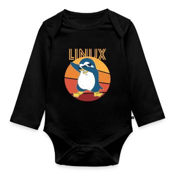Linux Admin Cool Penguin Nerd Informatics - Organic Longsleeve Baby Bodysuit - black - Front