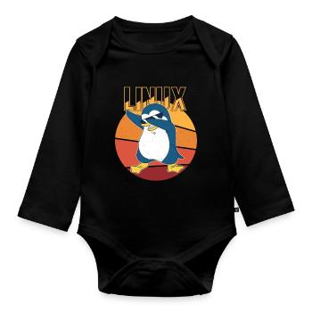 Linux Root Admin Cool Penguin Informatics Nerd - Body Bébé bio manches longues - noir - Devant