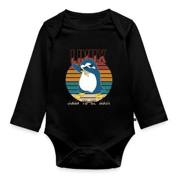 Linux Born To Be Root Cool Penguin Nerd Programmin - Body Bébé bio manches longues - noir - Devant