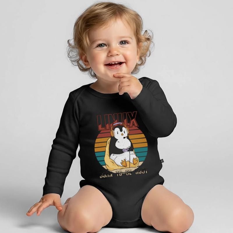Linux Gamer Root Party Cool Penguin Nerd Programs Organic Longsleeve Baby Bodysuit