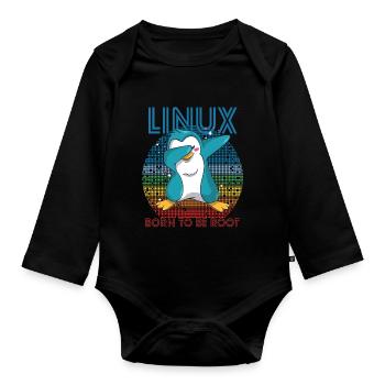 Born To Be Root Retro Penguin Linux Nerd Program - Organic Longsleeve Baby Bodysuit - black - Front