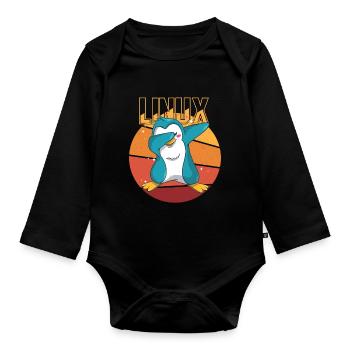 Geek Linux Root Party Penguin Nerd Programmer Comp - Organic Longsleeve Baby Bodysuit - black - Front