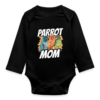 Papagei Mama Süß Tier Papageien Haustier - Baby Bio-Langarm-Body - Schwarz - Vorne