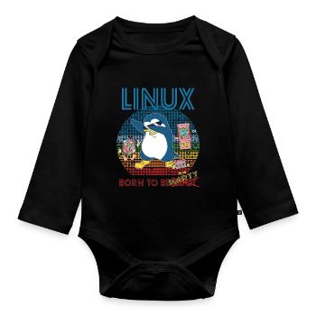 Retro Gamer Linux né pour être Root Geek Admin Pengu - Body Bébé bio manches longues - noir - Devant