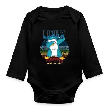 Linux Party Sudo Root Geek Cute Penguin Nerd Progr - Organic Longsleeve Baby Bodysuit - black - Front