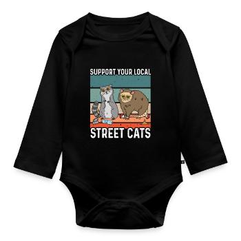 Support Your Local Street Cats Raccoon Gift - Organic Longsleeve Baby Bodysuit - black - Front