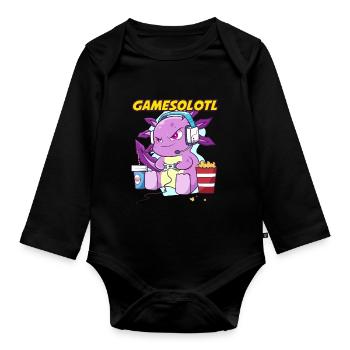 Gamesolotl Axolotl as Gamer with Headset Anime - Organic Longsleeve Baby Bodysuit - black - Front