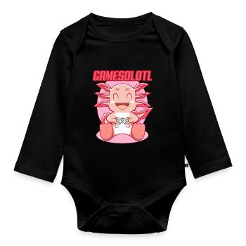 Gamesolotl Axolotl as Gamer with Headset Anime - Organic Longsleeve Baby Bodysuit - black - Front