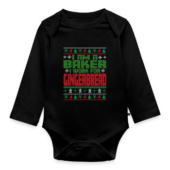 Baker Christmas Saying - Organic Longsleeve Baby Bodysuit - black - Front