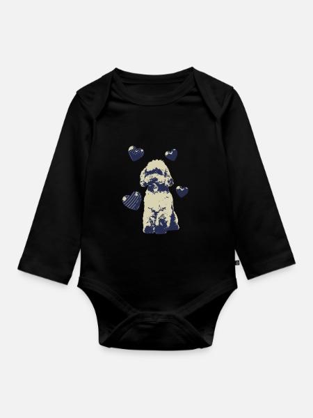 Pudel Hund Herzen cooles Hundemotiv Vintage - Baby Bio-Langarm-Body - Schwarz