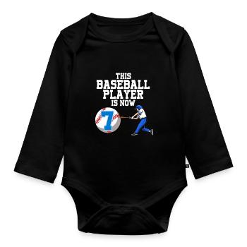 Joueur de baseball Ce joueur a 7 ans de baseball - Body Bébé bio manches longues - noir - Devant
