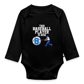 Joueur de baseball Ce joueur est 8 anniversaire de baseball - Body Bébé bio manches longues - noir - Devant