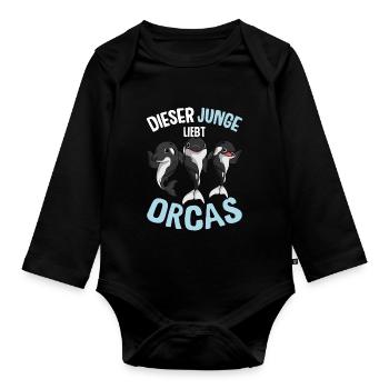 Orca Junge Wal Schwertwal Killerwal Kinder - Baby Bio-Langarm-Body - Schwarz - Vorne